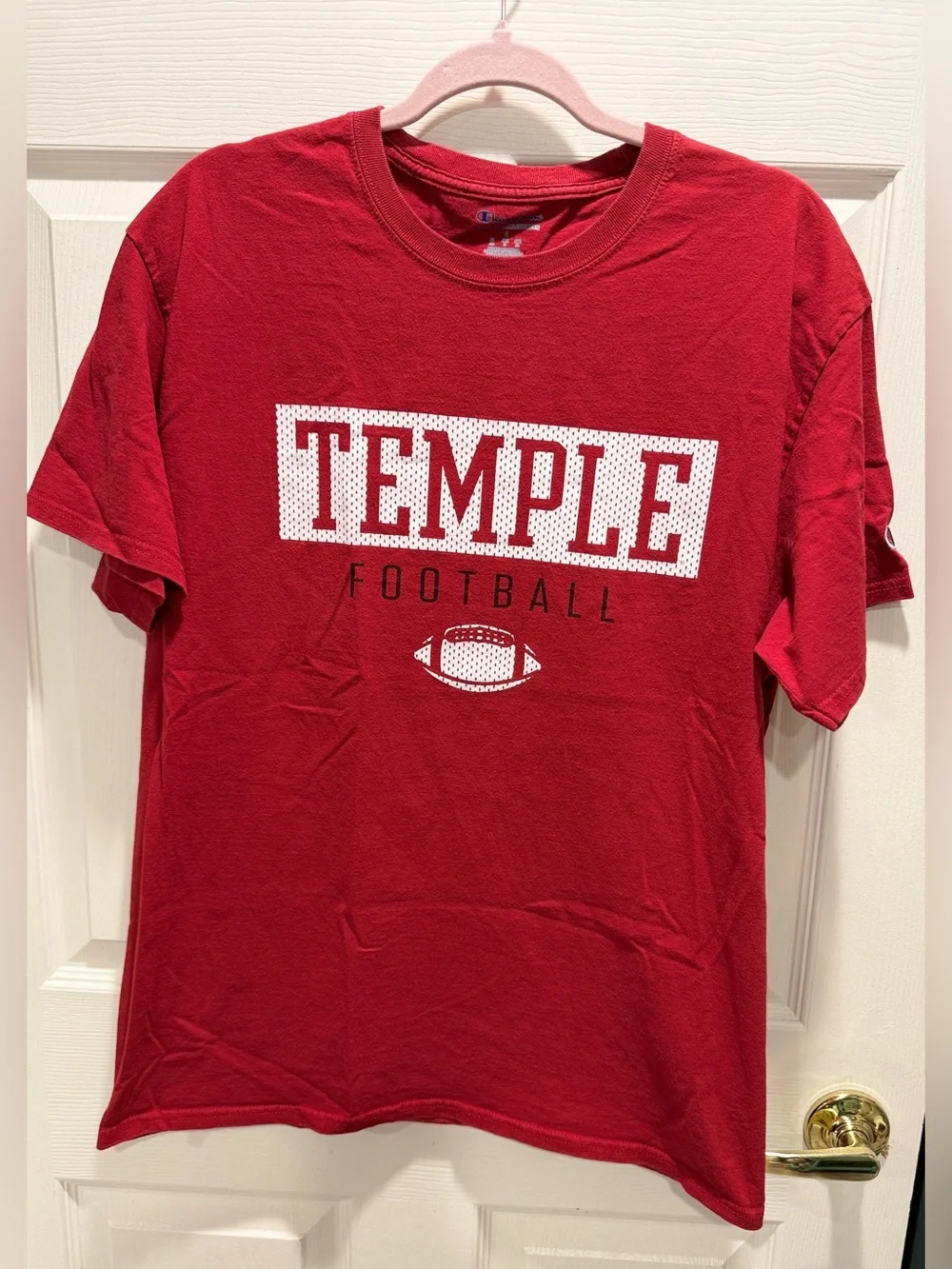 Champion Temple Football T-Shirt Men’s Large Red NCAA College Sports Graphic Tee - Picture 2 of 8